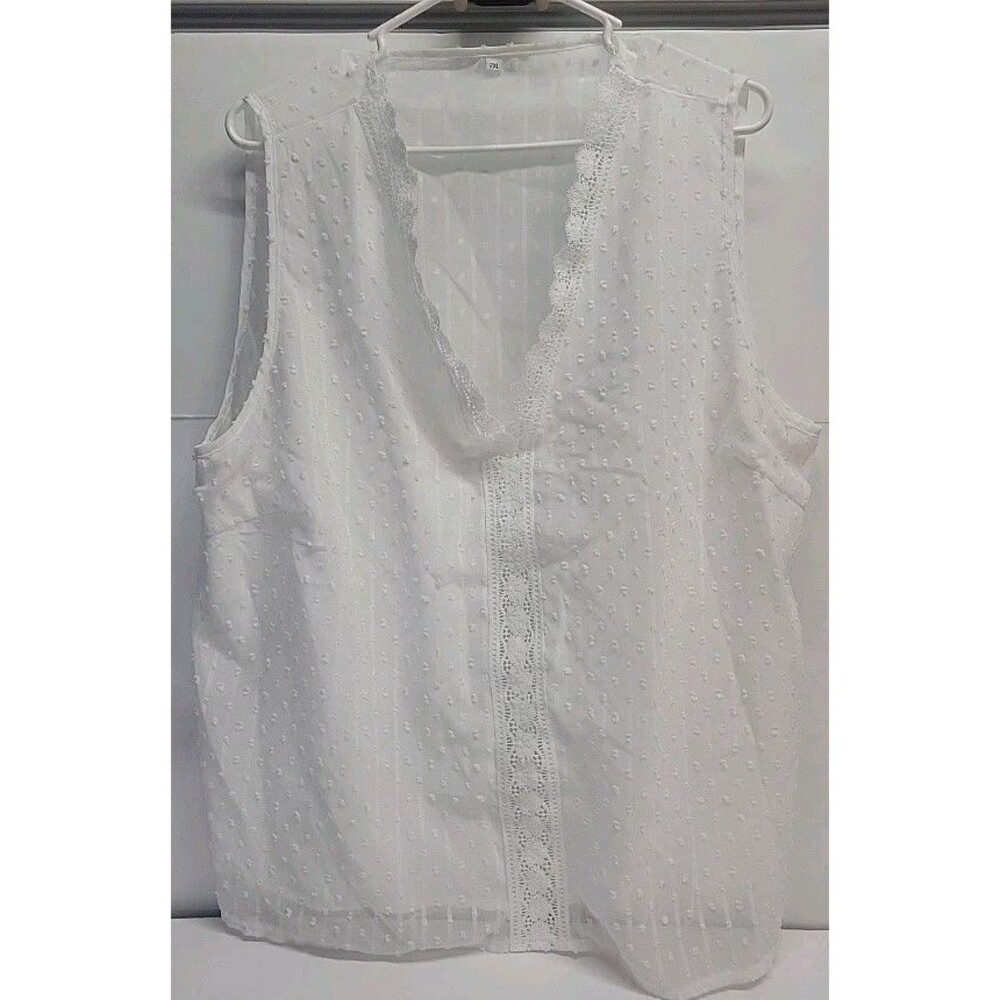 Womens Tank top Lace White 100% Polyester Sleeveless 2XL‎